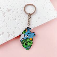 1 pieza/5 piezas Llavero con diseño de paisaje en forma de corazón de acrílico