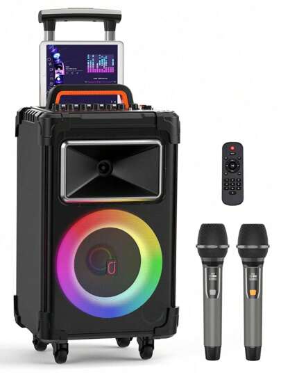  JYX Karaoke Machine With Wireless Microphone, Livestream Speaker PA System Subwoofer With 8 Sound Effects, Lyric Display Stand, LED Light, Treble/Bass Adjustment, Support True Wireless Stereo/REC/FM/USB/SD/AUX-In