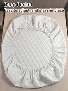 1 pieza Colchoneta protectora impermeable y transpirable blanca con funda acolchada y bolsillo profundo, sin ruido, para todas las estaciones, niños y ancianos