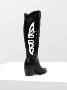 Women's Western Cowboy Boots Chunky Heel Pointed Toe Knee High Fashion Pull-On Cowgirl Boots With Zipper - màu đen - Xem 6