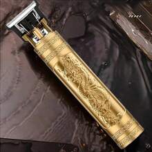 1pc Rechargeable Portable Men's Hair Clipper Set, Integrated Golden Dragon Design, Suitable For Home And Professional Barber Shop Use - Gold - View 4