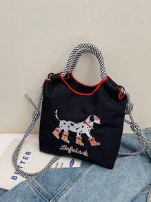 1pc Sweet And Fashionable Printed Girl's Bag Shoulder Bag Nylon Bag Shoulder Bag Handbag Messenger Bag, Fashionable Contrast Color Texture Embroidered Puppy Pattern Mobile Phone Bag Casual Handbag, Open Design, A Variety Of Colors To Choose From, Handbag With Dachshund Puppy, Suitable For Girls To Go Out Shopping, Daily Use, Artistic Style And Fresh Style - Dachshund Puppy Handbag - View 10