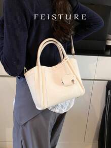 1pc FEISTURE Faux Leather Plain Bucket Bag, Lychee Grain MotherAnd- Tote Bag With Adjustable Shoulder Strap And Magnetic Closure, Suitable For , Ladies, College Students, Young Professionals, Ideal For Work, Business, Commuting, School