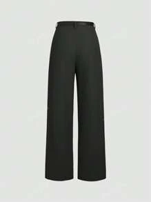 Casual Commuting Mid-Rise Straight-Leg Pants With Belt