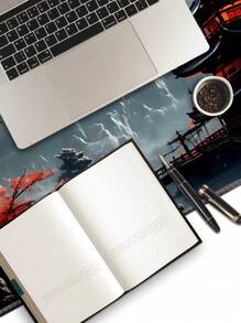 Japanse Wind Tafelmat Volle Maan Tafelmat Zwart En Rood Muismat Game Muismat Uitgebreid Toetsenbord Mat Laptop Muis Toetsenbord Mat Geschikt Voor Bureau Decoratie