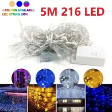 216 LED Window Fairy Curtain String Lights, 8 Modes Fairy Lights For Bedroom Wedding Party Home Garden Outdoor Indoor Wall Decorations - Màu xanh lam - Xem 2