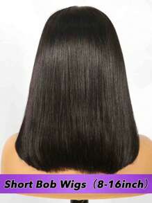 短鲍勃假发 带刘海的真人发假发 无胶蕾丝闭合真人发假发 无胶直发巴西人发蕾丝前假发 女士 8-16 英寸可戴假发 - Natural Black - 查看 3