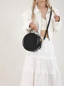 Round Design Lady Handbag Vintage PU Leather Shoulder Bag For Women Fashion Clutch Purses High Quality Crossbody Bag Female Travel Totes Daily Removable Commuting Bag Give A Gift To A Friend