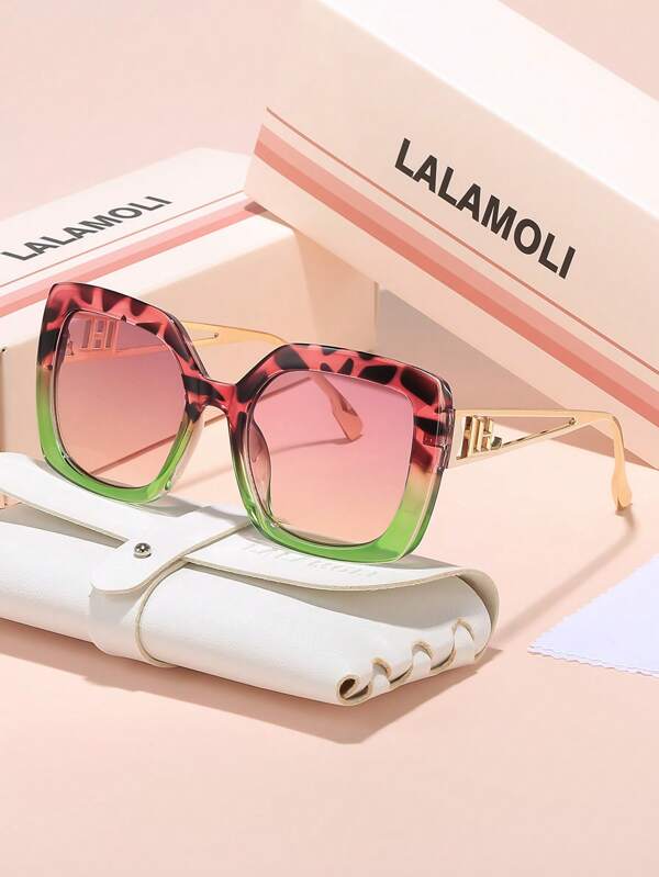 LALAMOLI Square Full Frame Fashion Glasses, Luxury Temple Hollow Design, Elegant Women Outdoor Gradient Color Fashion Glasses For Driving, Travel, Beach, Holiday Gift For Summer Beach Vacation,Outdoor,Travel
