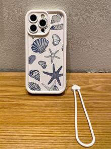 1pc Protective Phone Case With Ocean Element Pattern And Precise Cutout Design, Compatible With Apple 11 Pro Max/12 Pro Max/13 Pro Max/14 Pro Max/15 Pro Max/16 Plus/16 Pro Max, Redmi, OPPO/Realme, VIVO, Infinix, Honor, MOTO, One Plus - White - View 3