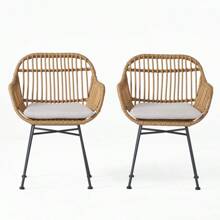 Rodney Woven Faux Rattan Chairs With Cushions Set Of 2