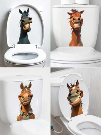 1个创意趣味微笑马头墙贴，适用于客厅、浴室装饰，防水马桶贴纸