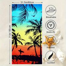 1pc Ultra-Soft Oversized Microfiber Beach Towel - Quick Dry, Sand-Free, Vibrant Tropical Palm Design, Breathable Fiber, Machine Washable For Pool, Swim, Bath, Travel & Camping - Multicolor - View 8