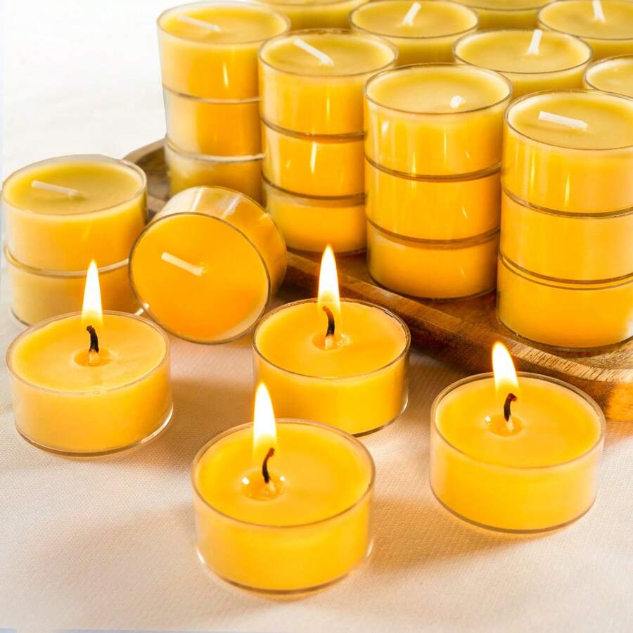 48/36/24/12/10 Stück Bienenwachskerzen, 4 Stunden Brenndauer, rauchfreier sauberer Abbrand Bienenwachskerzen für Aromatherapie, Luftreinigung, Spa-Entspannung, Heimdekoration, Hochzeit
