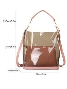 透明果冻托特包套装，女士休闲沙滩包，时尚百搭手提包，单肩斜挎包 - 粉色 - 查看 10