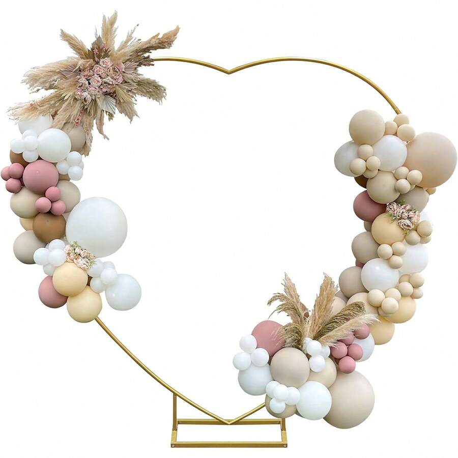 Arco a forma di cuore dorato da 2 metri, struttura metallica ad arco per palloncini da matrimonio con base, per decorazioni di matrimonio e feste di compleanno