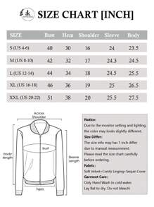Women's Sparkly Sequin Jacket Glitter Long Sleeves Front Zip Up Bomber Jacket With Ribbed Cuffs - Black and Silver - 查看 7
