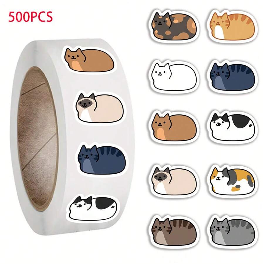 SCXXBSW 500 Sheets/Roll, Cat Poop Poop Fun Cartoon Exquisite Roll Stickers DIY Decoration Guitar Notebook Skateboard Stickers - Multicolor - View 1