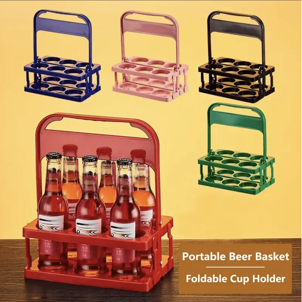 1pc Foldable Plastic Beverage Tray With 6 Bottle Holders And Cup Compartments - Space Saving Portable Design, Suitable For Bar, Party, Outdoor Activities And Kitchen Storage, Bar Accessories | Portable Drink Carrier | Lightweight Drink Holder