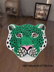 1 pieza Alfombra con forma de cabeza de leopardo verde, alfombra con estampado de leopardo, alfombra de moda creativa, tapete estilo Ins, alfombra esponjosa y cómoda para el hogar, antideslizante y fácil de limpiar, adecuada para cocina, entrada, dormitorio, baño, sala de estar, dormitorio, sala de juegos, armario, comedor, patio trasero, habitación de niños