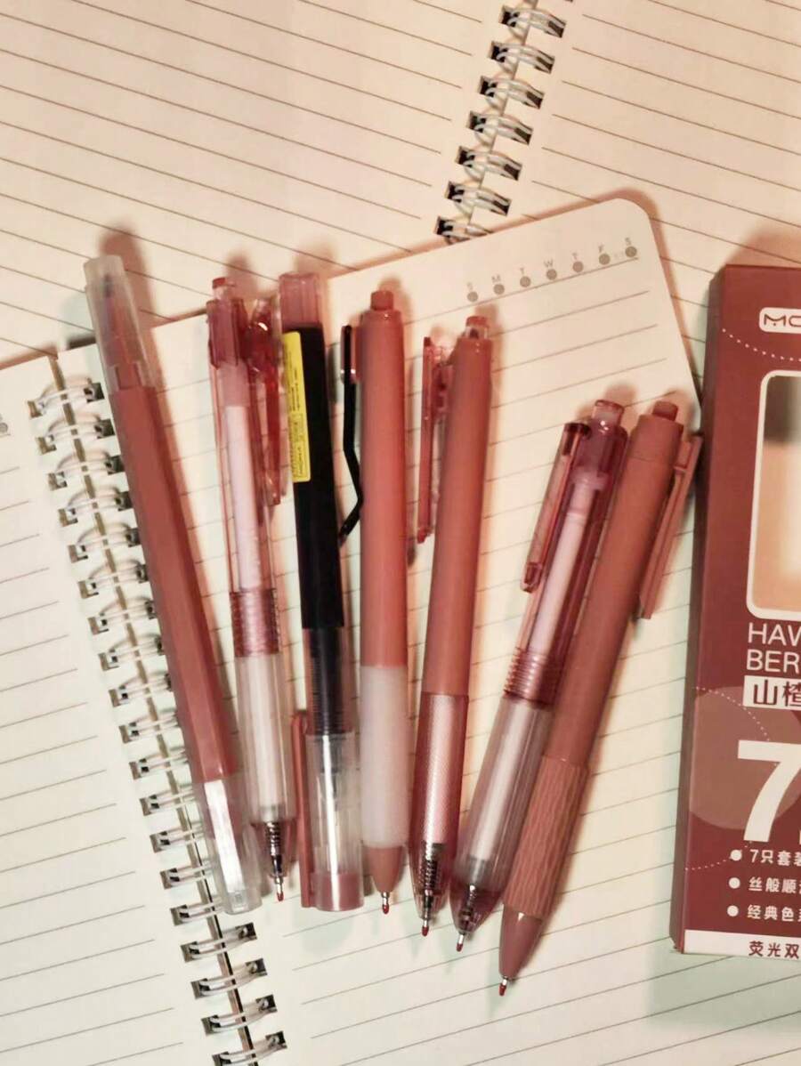 MOKA 7pcs/Set Of High Color Value Retractable Ballpoint Pen - Fast Drying Ink, 0.5mm Nib For Japanese Practice Back To School, Suitable For Returning Students, Office, Teacher Pens, Best Gifts, Surprise Gifts - Multicolor - View 1