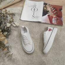 Casual Versatile Simple Heart Print Thick Sole Canvas Shoes - White - View 4