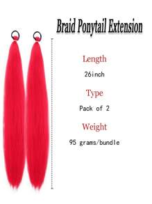 26 Zoll rote Haar-Extensions zum Einflechten für Kinder, 1 Stück & 2 Stücke, DIY Zopf Haarverlängerung, hitzebeständiges synthetisches fluffy Haar für Mädchen, Halloween & Feiertags Kostümzubehör