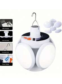 1PC Solar LED Light Bulb Rechargeable Portable Outdoor Garden Camping Tent Light Emergency Night Lantern Spotlight With Solar Charging And USB Smart Display, Solar Lights Outdoor