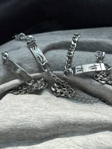 1 szt. spersonalizowana bransoletka dla par ze zdjęciem, grawerowana laserowo bransoletka ze stali nierdzewnej z łańcuszkiem i zdjęciem oka, spersonalizowana biżuteria ze zdjęciem prezent dla chłopaka lub dziewczyny, Walentynki, srebro, stylowy, kolorowy, vintage, hipsterski, prosty, Y2K, moda lat 2000., niestandardowy, spersonalizowany, niepowtarzalny, idealny prezent dla niego, idealny prezent dla niej, chłopaka, dziewczyny, taty, mamy, rodziny, przyjaciół, na rocznice, urodziny, ukończenie szkoły, bal maturalny, imprezę, biżuteria damska, elegancki strój, szykowna jesień, praktyczny szyk, delikatny romans, glamour