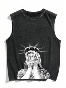 Plus Size Men's Graphic Printed Sleeveless Vest, Funny Statement Streetwear Casual Tank Top, Suitable For Daily Wear, Y2K Style