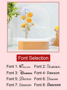 1/2 Pcs Personalized Name Arch Acrylic Night Light With Wooden Base, Custom Name Plaque With Flowers, Customized Light Up Pattern Frame