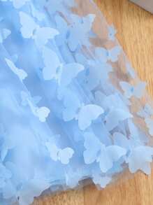 1件装 小女孩可爱优雅甜美公主风3D蝴蝶刺绣装饰吊带薄纱泡泡裙蓬蓬裙，适合派对、节日、生日、演出等各种场合 - 藍色 - 查看 7