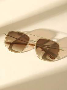 1pc Copper Advanced Sense Unique Double Beam Design Geometric UV Protection Women Sunglasses For Street-Photography Street-Photography Fashionable Shade Elegant Outfit Family Outings Travel Vacation Holiday For Summer Beach Vacation,Outdoor,Travel