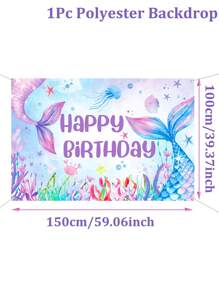 1pc Purple Mermaid Style Background Cloth,Purple Mermaid Tail Pattern Birthday Banner With "Happy Birthday", Background Cloth Perfect Decoration Birthday Party, Birthday Ceremony Family Holiday Party Room Wall Decoration, Outdoor Party Fence Decorations,Birthday Decor