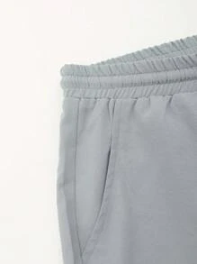 Men's Linen Look Coconut Tree Single Breasted Short Sleeve Shirt With Drawstring Long Pants Set, Cozy Outfits - Grey - View 5