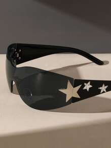 1 件装塑料环绕式一体式高级 Y2K 女士时尚眼镜，适合狂欢派对街拍海滩配件，适合夏季海滩度假、户外、旅行 - 1pc 黑灰 - 查看 6