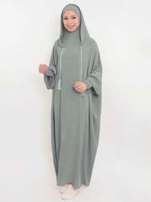 1pc Women Hooded Abaya Robe Dress, Casual Loose Breathable Prayer Gown, Suitable For Daily Wear Or As Gift Accessories Women - Hooded Robe - View 21