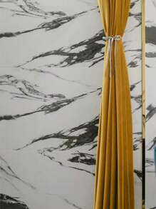 1pc Solid Yellow Velvet Italian Velvet Blackout Soundproof Luxury Curtain For Living Room - Buff Yellow - View 9