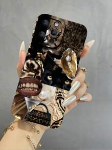 1 Custodia per telefono con stampa leopardo, denti di leopardo e pitone leopardato di colore uniforme, elegante e unica, compatibile con 16/16Plus/16Pro/16ProMax - Multicolore - Visualizzare 1