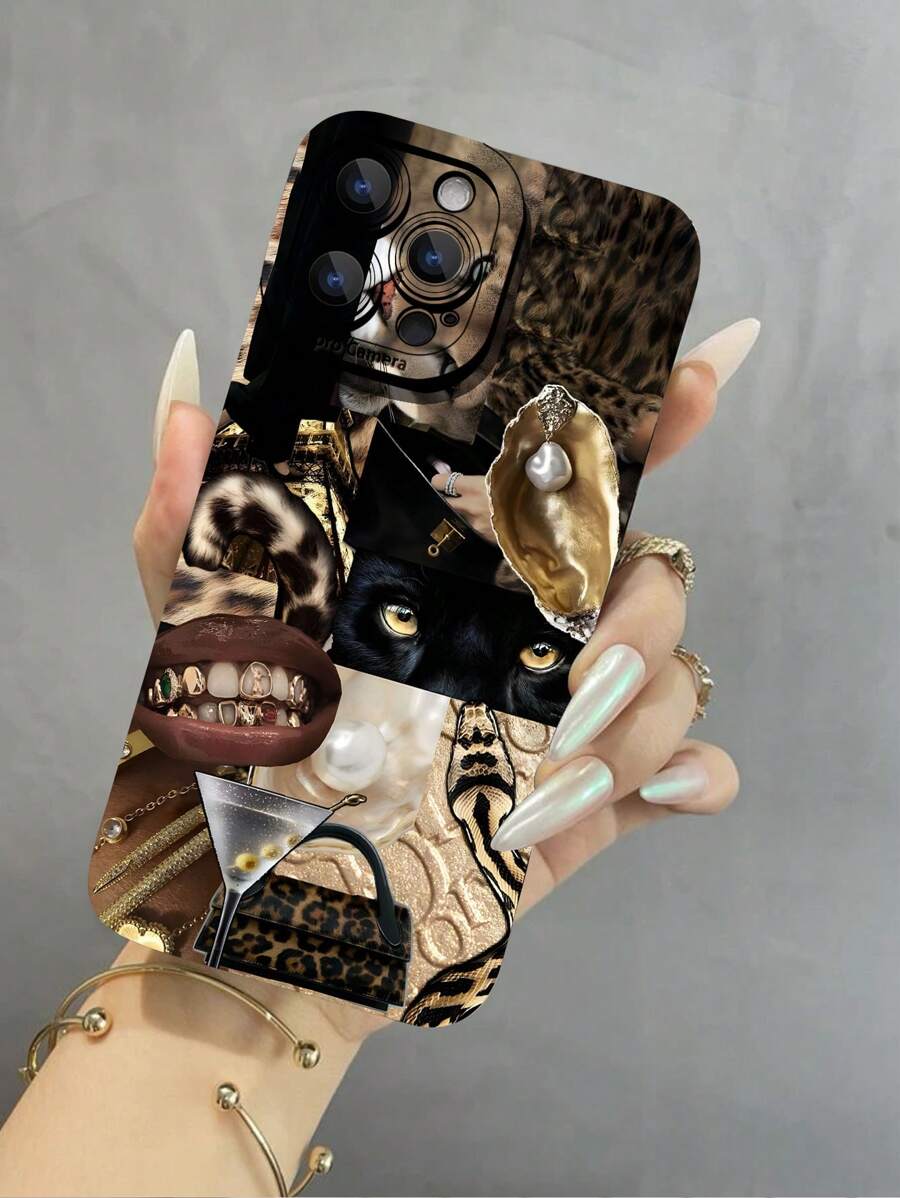 1 Custodia per telefono con stampa leopardo, denti di leopardo e pitone leopardato di colore uniforme, elegante e unica, compatibile con 16/16Plus/16Pro/16ProMax - Multicolore - Visualizzare 1