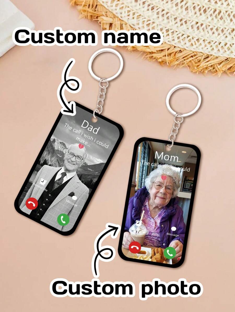 1/2Pcs The Call I Wish I Could Take Keychain - Custom Photo And Name Acrylic Keychain - Personalized The Call I Wish I Could Make Memorial Keychain With Picture, Sympathy Bereavement Gift, 8x4.3cm, Black And White/Colors, Suitable For Her/Him, Dad, Mum, Grandma, Grandpa, Family, Father's Day Gift, Mother's Day Gift, Easter Gift