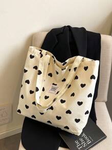 Kirschprint einfache große Schultertasche, Studentinnen Schultertasche, Herzdruck süße Tasche, Cord Shopper, modische Shopper für alle Jahreszeiten