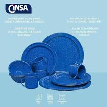 Cinsa Vajilla Rustik 16 piezas para 4 personas, 16 piezas, peltre ligero, set de vajilla, platos, bowls, tazas (Azul Real Nevado) - Azul Real Nevado - Ver 2
