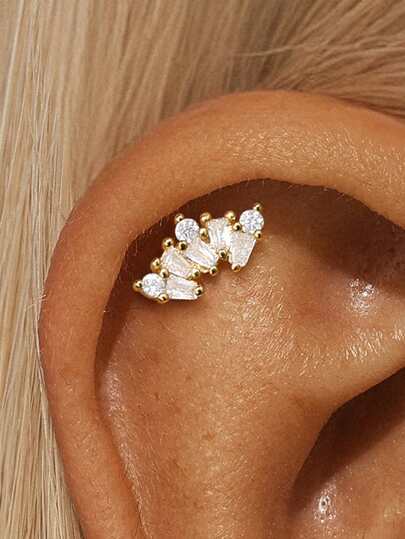 SereneSpark 1pc S925 Sterling Silver Crown Cubic Zirconia Stud Earrings, Delicate Jewelry For Women