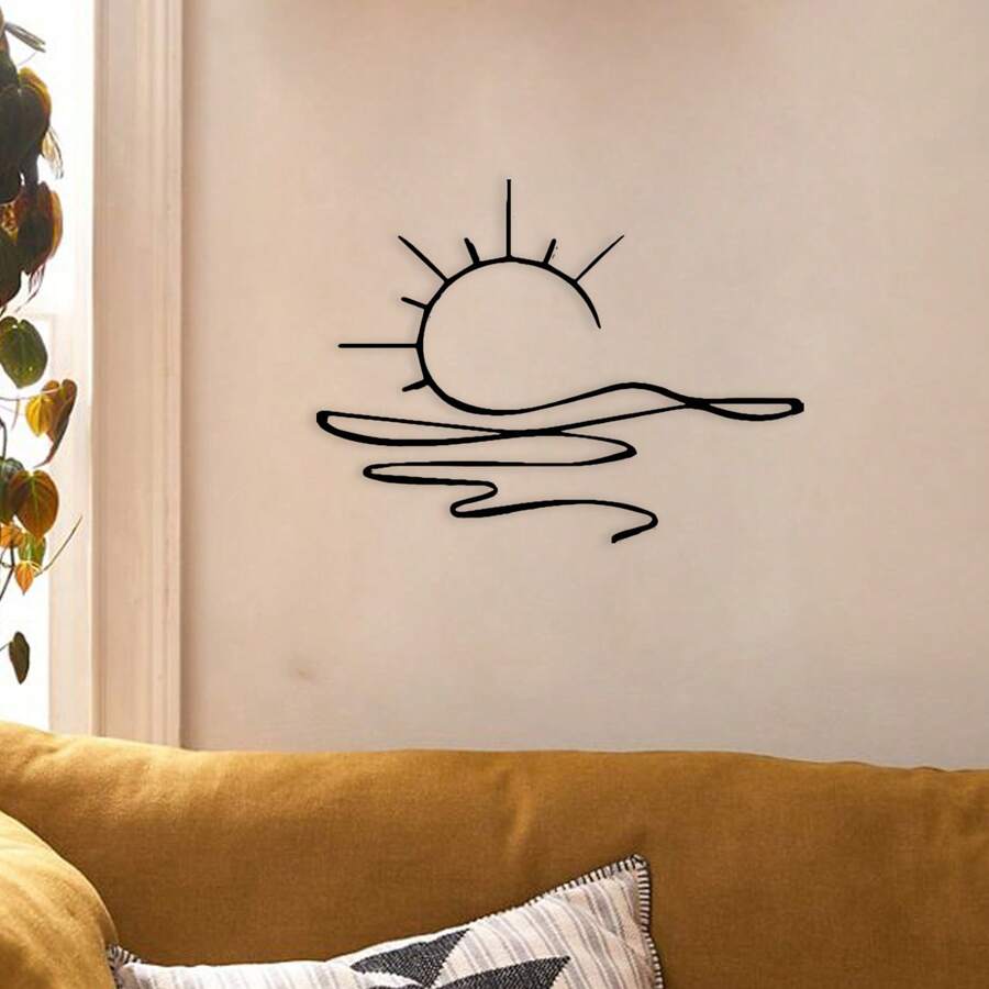 1PC Vibrant Sunrise Metal Wall Art - Chic Modern Minimalist Iron Decor, Easy-To-Hang With Wall Mounting Option - Perfect For Home Aesthetics & Unique Housewarming/Wedding Gift, Metal Wall Art Decor