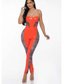 VINYL SLEEVELESS CATSUIT JUMPSUIT - 橘色 - 查看 2