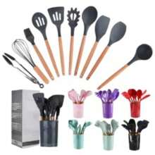 Juego de 12 Utensilios de Cocina con Mangos de Madera, Diseño Funcional y Duradero - Verde Lima - Ver 2