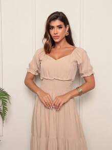 Women's Long Elastic Dress - Beige - View 3