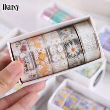 5 Rolls/Box, Floral Pattern Coloured Tape Material Decorative Stickers And Paper Tape, Journaling Stickers, Creative Masking Tape, Scrapbook Decorating, Journaling Decorating, Arts And Crafts Project Decorating, Collage Decorating Back To School