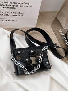 Nouveaux sacs à épaule de mode pour dames, petits sacs carrés polyvalents de couleur unie, motif crocodile décontracté, sacs bandoulière simples avec décoration de chaîne, sacs à main pour femmes